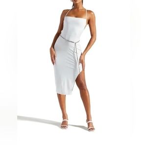 Women's Plus Size Illusion Blue Backless Midi Dress With Spaghetti Lace Straps